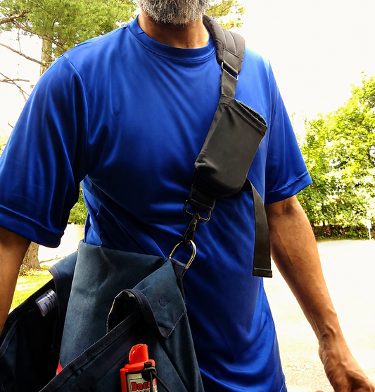 Satchel strap available in black in two different styles. With a pocket for your scanner or with a release button.